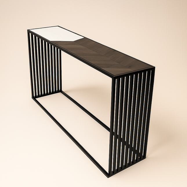 Evensong Mosaic Display Table – Customizable Marble & Wood Top for Modern Entryways - Uber Decor