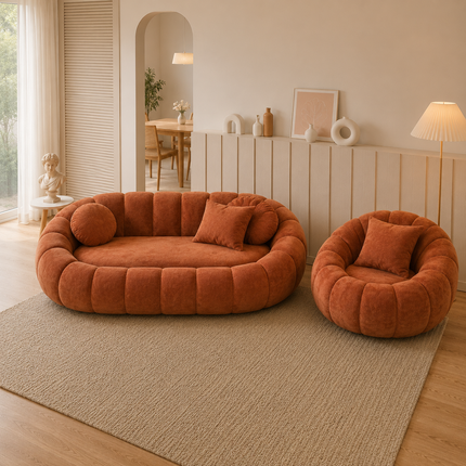 Pumpkin 2 Seater Modern Sofa, Luxury Sculptural Couch for Living Room or Lounge Area Ready to Dispatch Statement Sofa