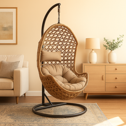 NestLoom Wabi-Sabi Cocoon Swing Chair – Japandi Sculpted Modern Comfort for Balcony, Garden & Living Room