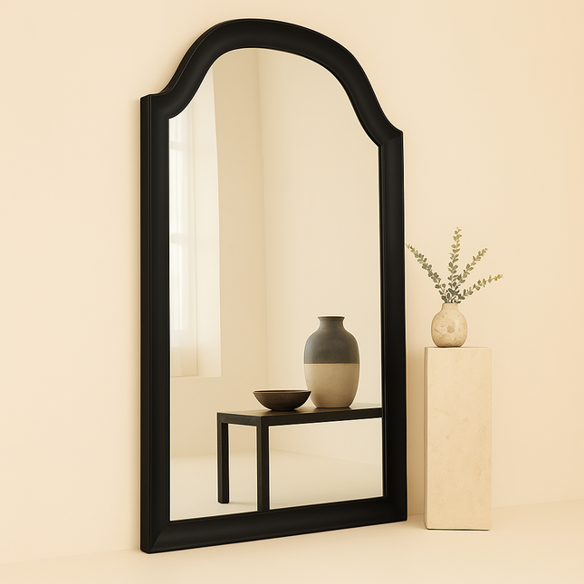 Violet Arched Black Wood Wall Mirror – Elegant Full-Length Mirror for Bedroom & Living Room - Uber Decor