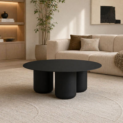 Ord Modern Sculptural Cobalt Round Minimalist Center Table Solid Wood with HDHMR Table Top and PU Finish for Living Room