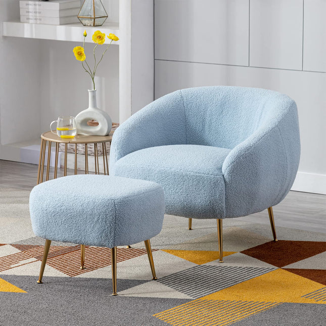 Aurora Upholstered Boucle Chair with Ottoman - Modern Furniture for Living Room, Bedroom and Foyer - Uber Decor