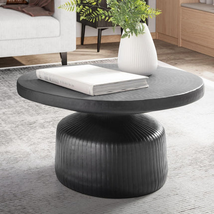 Kolar Wabi-Sabi Sculptural Japandi Coffee Table – Mid-Century Scandinavian Solid Wood Center Table with Solid Base for Living Room