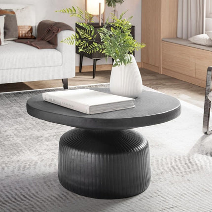 Kolar Wabi-Sabi Sculptural Japandi Coffee Table – Mid-Century Scandinavian Solid Wood Center Table with Solid Base for Living Room