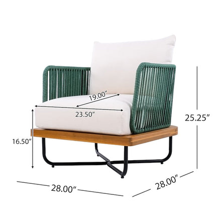Evergreen Bay Teak Rope Outdoor Sofa Set, Garden Patio Conversation Lounge Set, Scandinavian Boho Terrace Poolside Seating