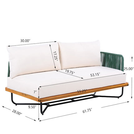 Evergreen Bay Teak Rope Outdoor Sofa Set, Garden Patio Conversation Lounge Set, Scandinavian Boho Terrace Poolside Seating