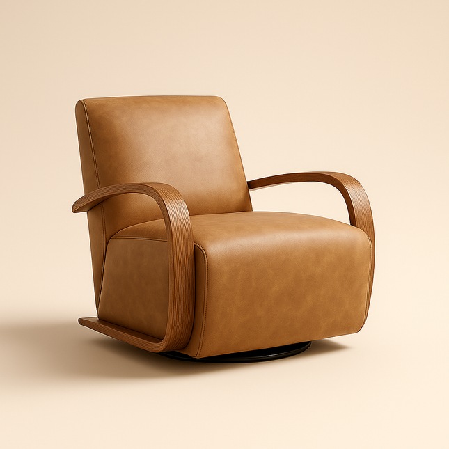 BREHANA – Mid-Century Modern Accent Armchair with Sculpted Wooden Arms - Uber Decor