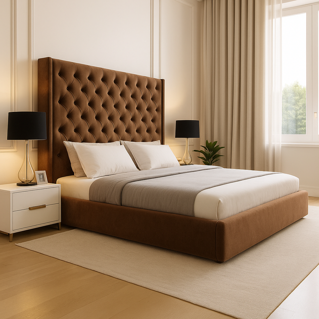 Rest Royale Tufted Wingback Bed – Classic Glamour Bedroom Essential - Uber Decor