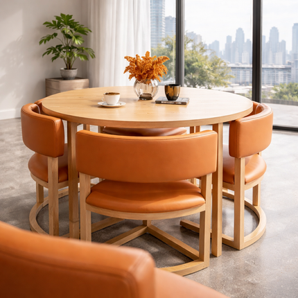 Nordelyn Round Wooden Dining Table Scandinavian Japandi Minimalist Design Natural Wood Dining Table for Dining Room