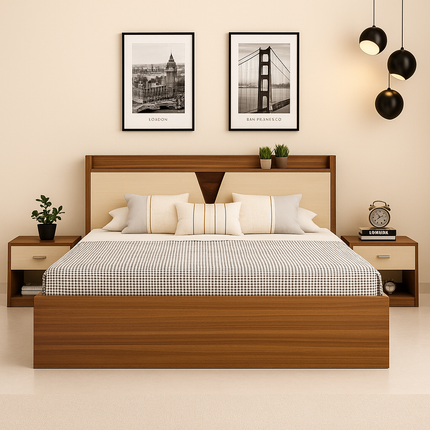 OakLoom Wabi Sabi Contemporary Panel Platform Customisable Bed for Master Bedroom - Uber Decor