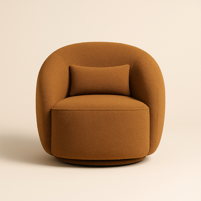Lynea Accent Chair- 33" Wide Boucle Upholstered 360 Revolving Swivel Barrel Chair with Backrest Pillow - Uber Decor