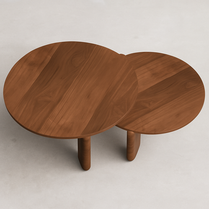 Ob Sculptural Mid Century Japandi Coffee Table with Organic Round Solid Wood Top and Cylindrical Legs for Living Room - Uber Decor