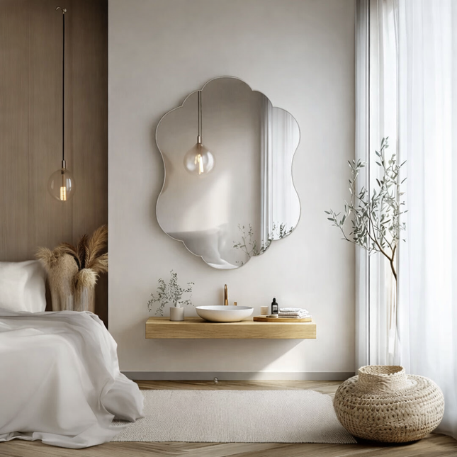 Zari Frameless Asymmetrical Wall Mirror for Stylish Interiors - Uber Decor