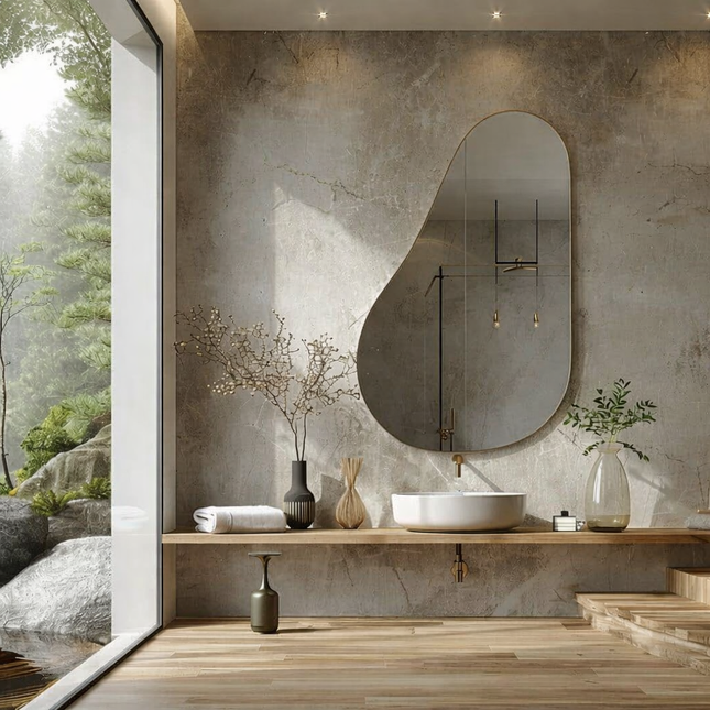 Nivae Frameless HD Mirror – Asymmetrical Wall Mirror for Bathroom, Entryway & Living Room Modern Home Accent for Chic Interiors