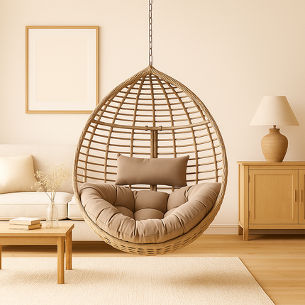 StoneNest Cocoon Swing Chair – Minimal Outdoor Elegance | Wabi Sabi Comfort Design | Japandi Inspired | Balcony & Study Room Swing Chair for Terraces, Living Rooms, Gardens & Porches