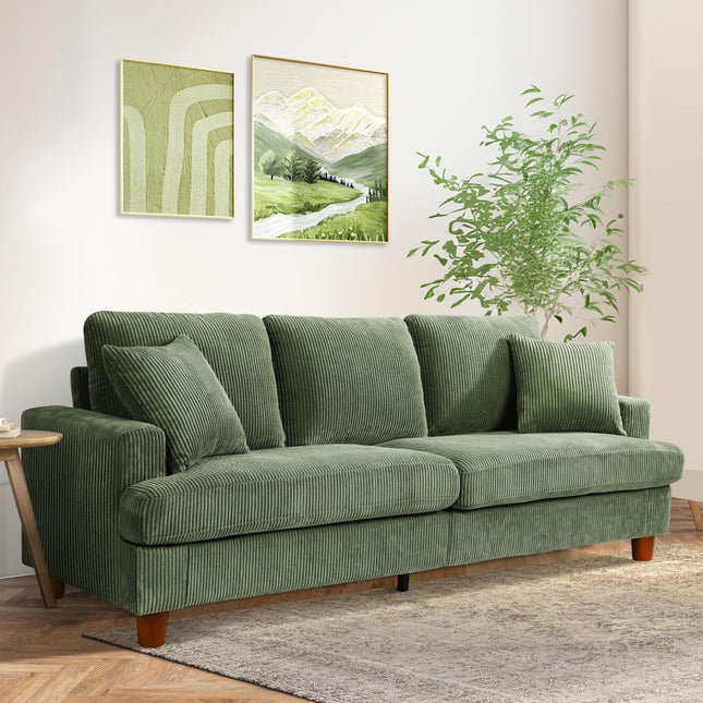 Snugrio 87″ 3‑Seater Corduroy Sofa – Modern Wabi‑Sabi Couch for Living Room & Lounge Areas - Uber Decor