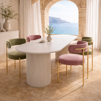 Avelique Oval Dining Table Modern Fluted Pedestal Base Minimalist Designer Dining Table for Dining Room