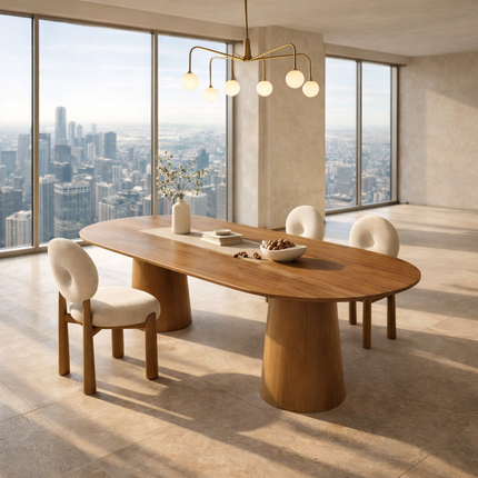 Orla Haven Oval Dining Table Japandi Scandinavian Design Premium Finish Sculptural Pedestal Base Ideal for Dining Room