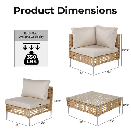 Sunvale Retreat PE Rattan Wicker Sectional Outdoor Sofa Set, Patio Conversation Garden Lounge Set for Poolside Terrace Porch