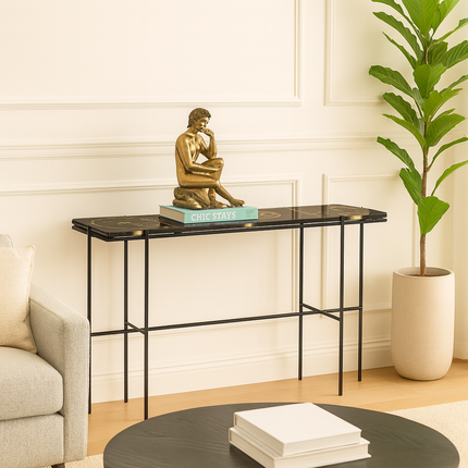 Sylvan Noir Display Table – Customizable Epoxy Agate-Style Top for Entryways & Hallways - Uber Decor