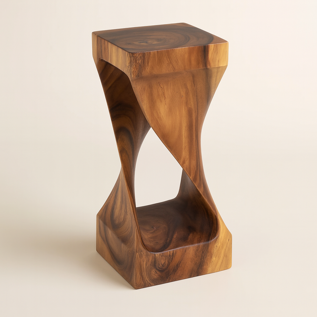 Terra Helix End Table – Sculptural Wooden Side Table, Modern Accent for Living Room & Bedroom - Uber Decor