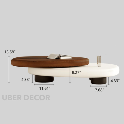 Songhua Wabi-Sabi Contemporary Japandi Coffee Table – Organic Two-Tone Sculptural Solid Wood Top for Living Room