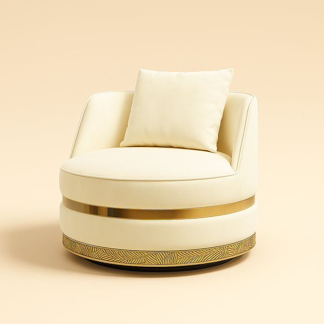 Lynette- Barrel Shaped Round Base 360 Revolving Swivel Accent Chair for Living room or Bedroom - Uber Decor