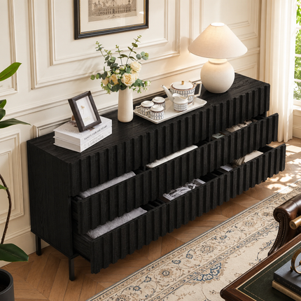 Raven Noir 9-Drawer Contemporary Japandi Cabinet for Living Room, Bedroom, Office & Entryway