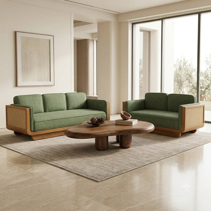 Hanoi Modern Wooden Sofa – Ready to Dispatch Luxury Couch with Woven Side Panels for Living Room