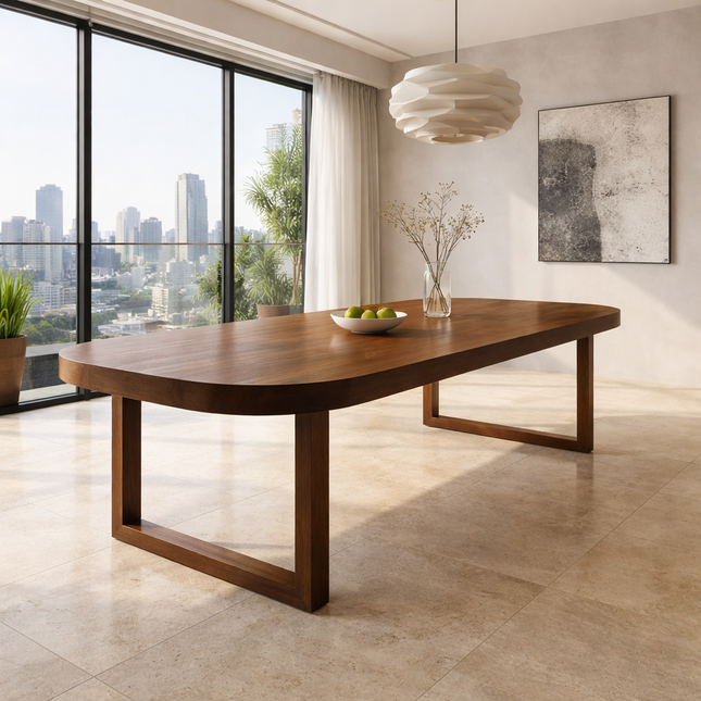 Woodlark Oval Dining Table Mid Century Modern Scandinavian Japandi Design Solid Wood Finish Minimalist Frame Base Dining Table for Dining Room