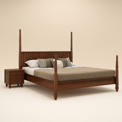 TeakRise Wabi Sabi Four-Poster Panel Bed for Boutique Hotel Suites - Uber Decor
