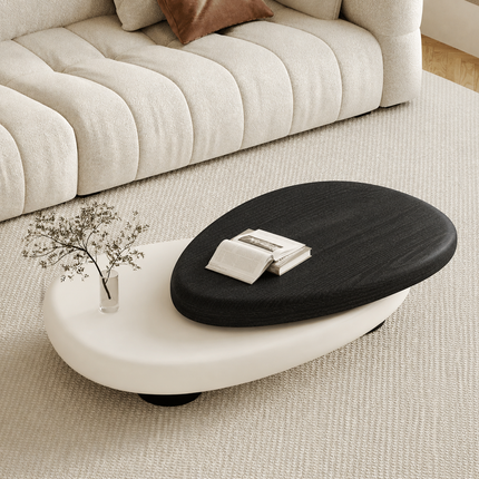 Songhua Wabi-Sabi Contemporary Japandi Coffee Table – Organic Two-Tone Sculptural Solid Wood Top for Living Room