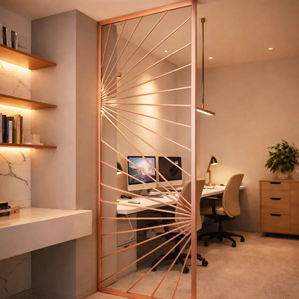 RAYEN Stainless Steel Directional Room Divider With Radiating Line Design For Living Room Dining Area And Contemporary Interior Spaces