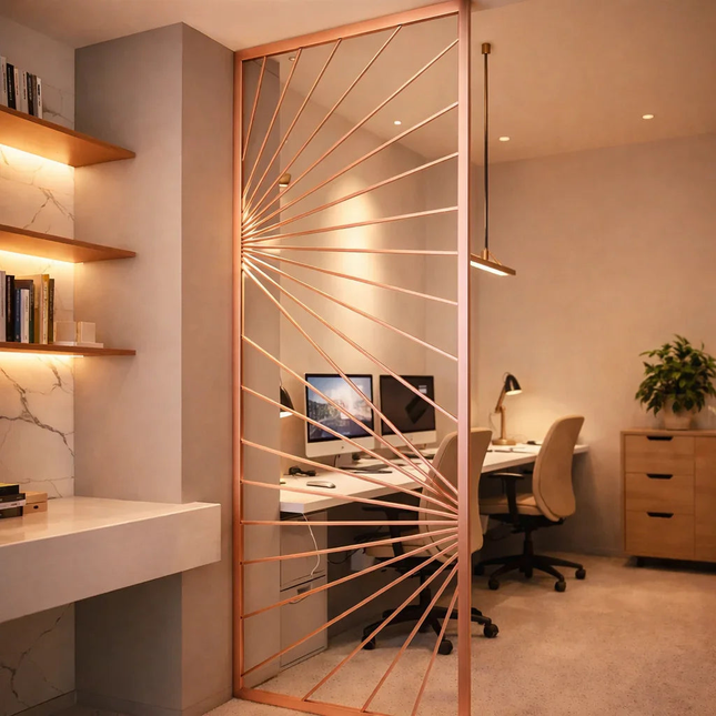 RAYEN Stainless Steel Directional Room Divider With Radiating Line Design For Living Room Dining Area And Contemporary Interior Spaces