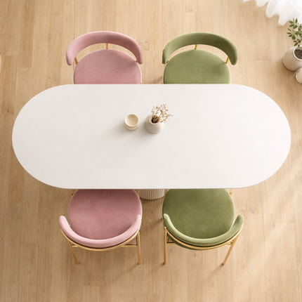 Avelique Oval Dining Table Modern Fluted Pedestal Base Minimalist Designer Dining Table for Dining Room