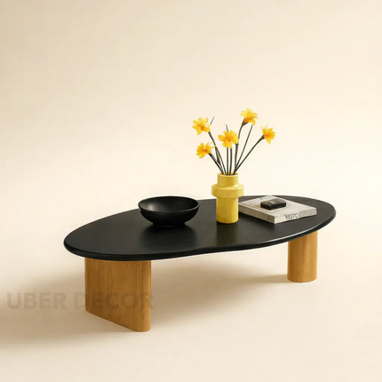 Tangon Wabi-Sabi Mid-Century Japandi Coffee Table – Organic Freeform Wooden Top Block Legs for Living Room