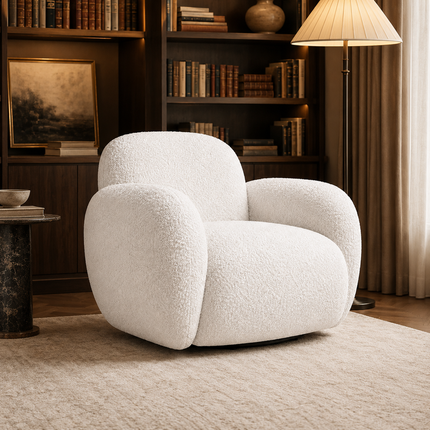 Varina White Fuzzy Boucle 360 Swivel Armchair – Ready to Dispatch Modern Lounge Chair