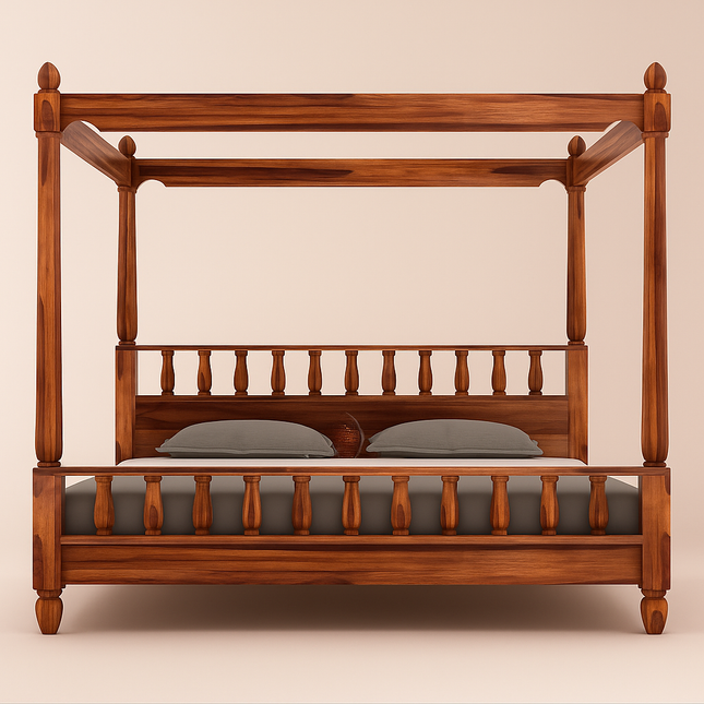 SandalSpires Traditional Four‑Poster Canopy Customisable Bed for Heritage Bedrooms - Uber Decor