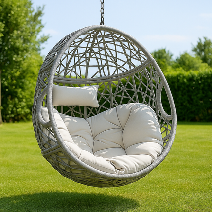 DunePod Wabi-Sabi Japandi Cocoon Swing Chair – Organic Weave Comfort for Balcony, Garden & Living Room