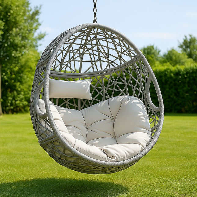 DunePod Wabi-Sabi Japandi Cocoon Swing Chair – Organic Weave Comfort for Balcony, Garden & Living Room
