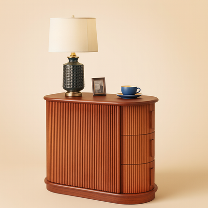 The Corvo Column – Custom Fluted Wooden Side Table with Curved Storage Drawers in European Style for Living Room or Bedroom - Uber Decor