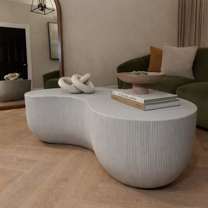 Rokel Wabi-Sabi Organic Sculpt Coffee Table – Japandi Minimalist Ribbed Center Table for Luxury Living Room