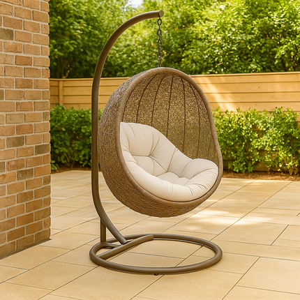 FernCove Wabi-Sabi Cocoon Swing Chair – Japandi Textured Organic Weave Balcony & Garden Swing Chair