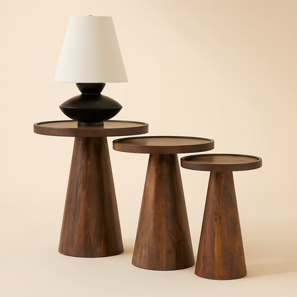 Nordhaven Nesting Trio – Custom Wooden Conical Base Side Tables for Living Room - Uber Decor