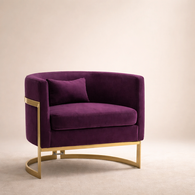 Evelise Modern Upholstered Curved U-Back Accent Arm Chair with Gold Metal Base - Uber Decor