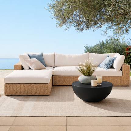 Garden Aura Rattan Wicker Sectional Outdoor Sofa Set, Patio Conversation Chaise Lounge, Poolside Garden Terrace Porch Backyard Furniture