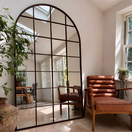 GloryArch- Arched Grid Full Length Window Style Metal Framed Mirror for Living Room, Bedroom, Clothing Boutique or Outdoor