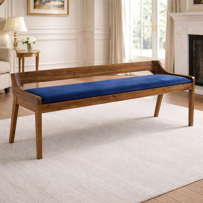 Deccan Luxe Solid Wood Contemporary Curved Back Bench Customisable Modern Classic Seating for Dining Living Bedroom and Entryway