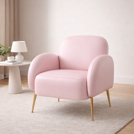 Reysha Cozy Accent Chair - Curvy Upholstered Single Arm Chair with Golden Legs - Uber Decor