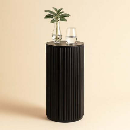 The Varro Column End Table – Custom Fluted Wooden Accent in Mid Century Japandi Scandinavian Style for Living Room, Bedroom, or Lounge - Uber Decor